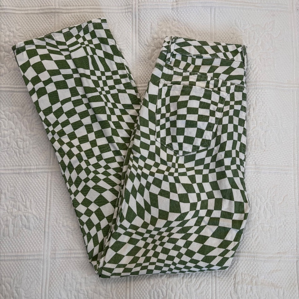 S.O.N.G 90's Boyfriend Jean Women's Green and White Checkered